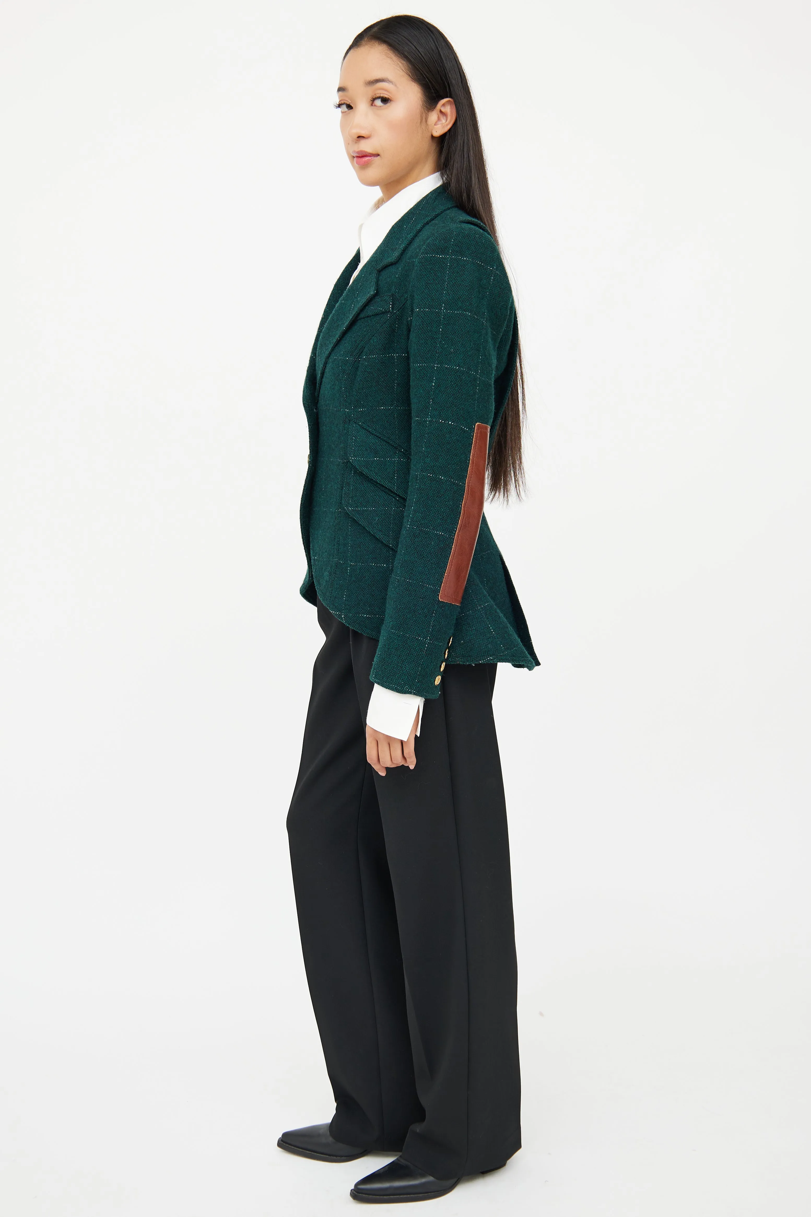 Green Wool Fitted Blazer