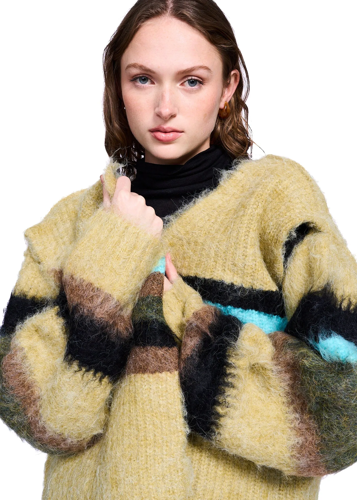 Perverze Double Stripe Knit Cardigan in Green
