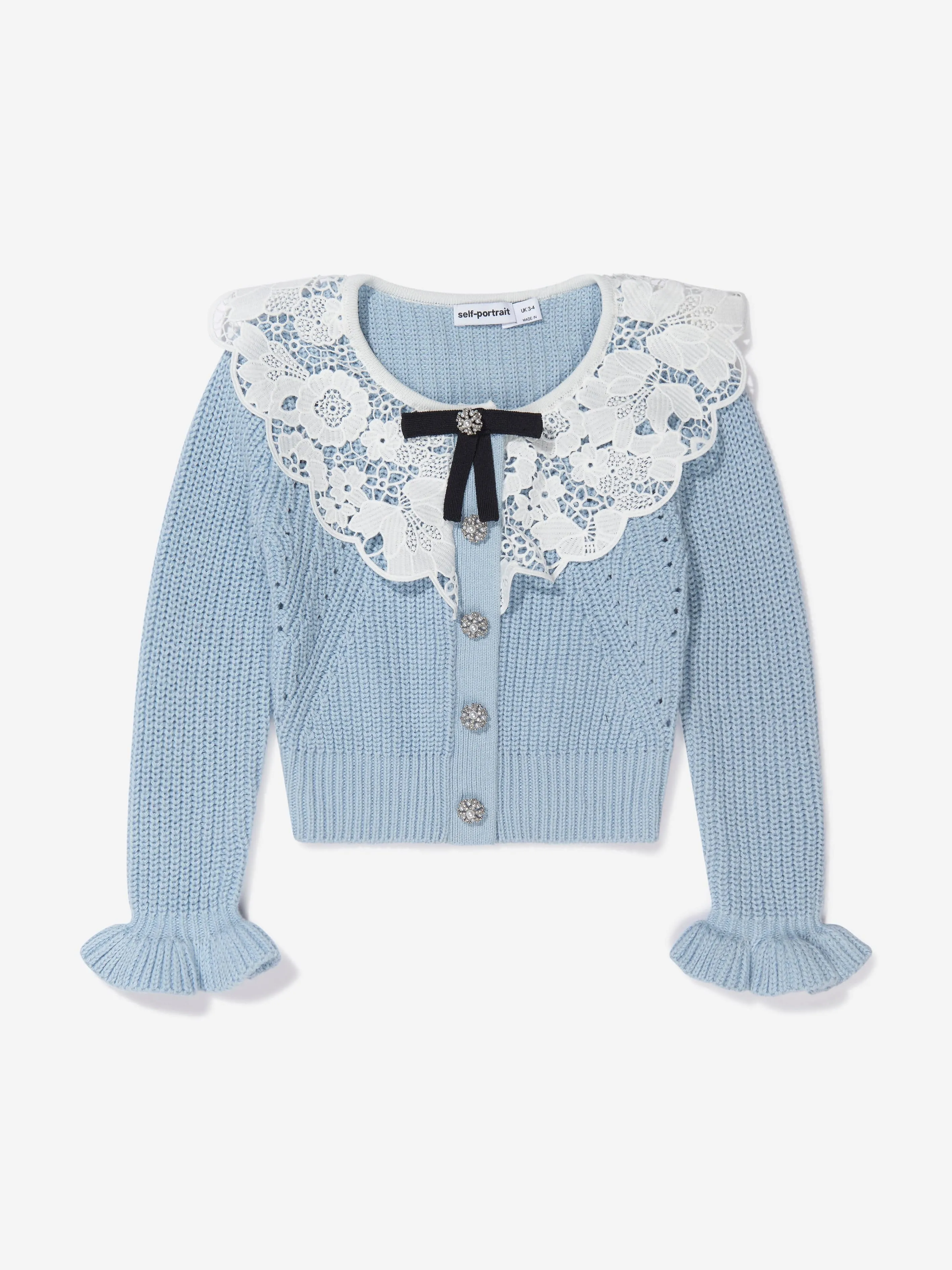 Self Portrait Girls Cotton Knit Jacket in Blue